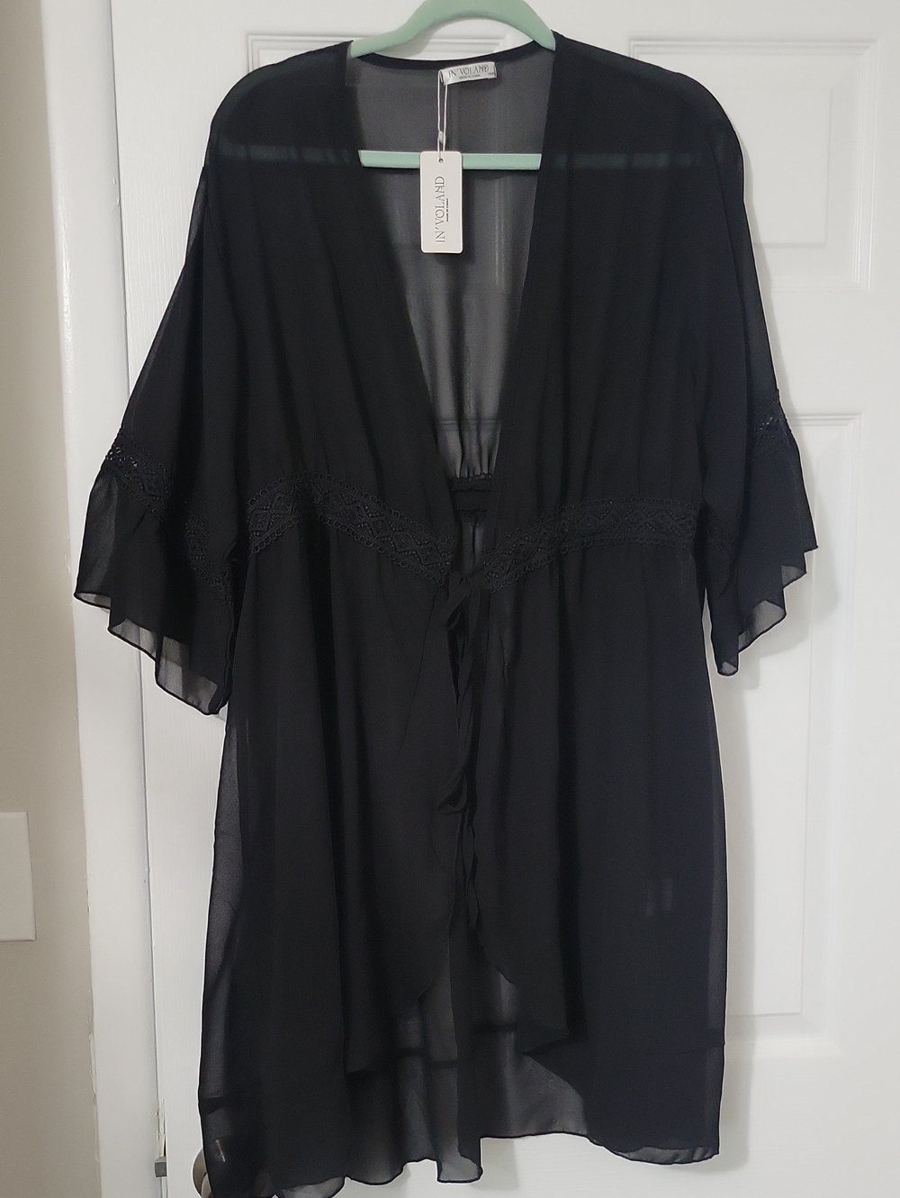 Black Sheer Kimono Robe with Lace Trim - Women Intimates & Sleepwear